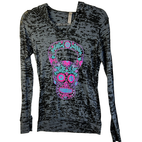 Next Level Apparal Floral Skull Hooded Shirt Women Small Burnout Gothic Black - Picture 1 of 11
